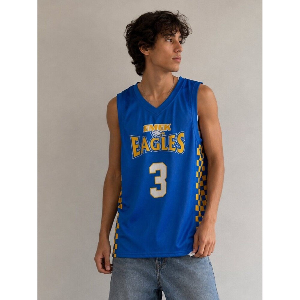 Vintage Y2K Emek Eagles Reversible Basketball Jersey Blue White #3 Youth XL